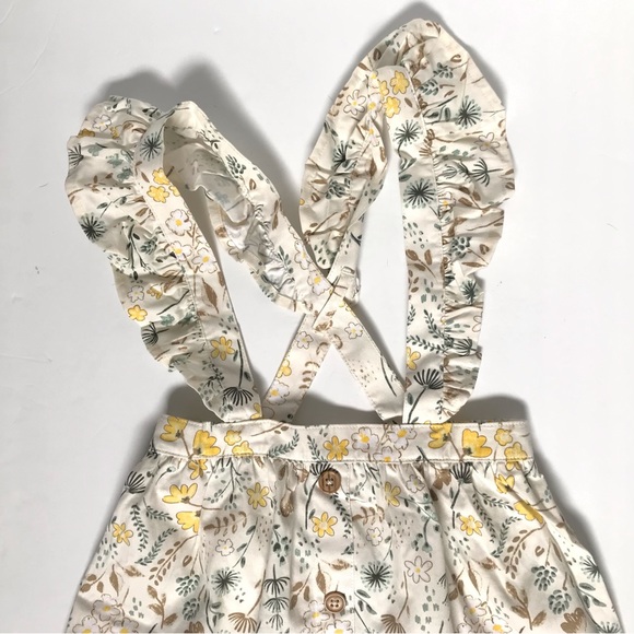 WONDER NATION Whimsical Floral Print Apron Style Skirt Ruffle Strap Jumper Dress - Picture 5 of 5